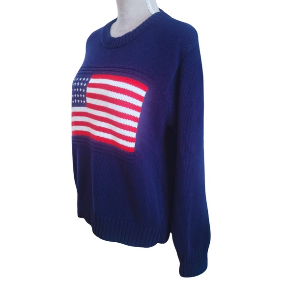 American Portrait USA Flag Retro Americana Knit Sweater Navy Blue Patriotic Sz M - Picture 3 of 8